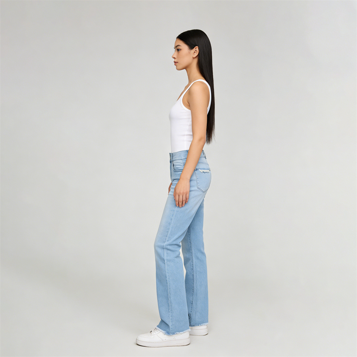 Pwest Vintage Double Button Frayed Hem Bootcut Jeans 