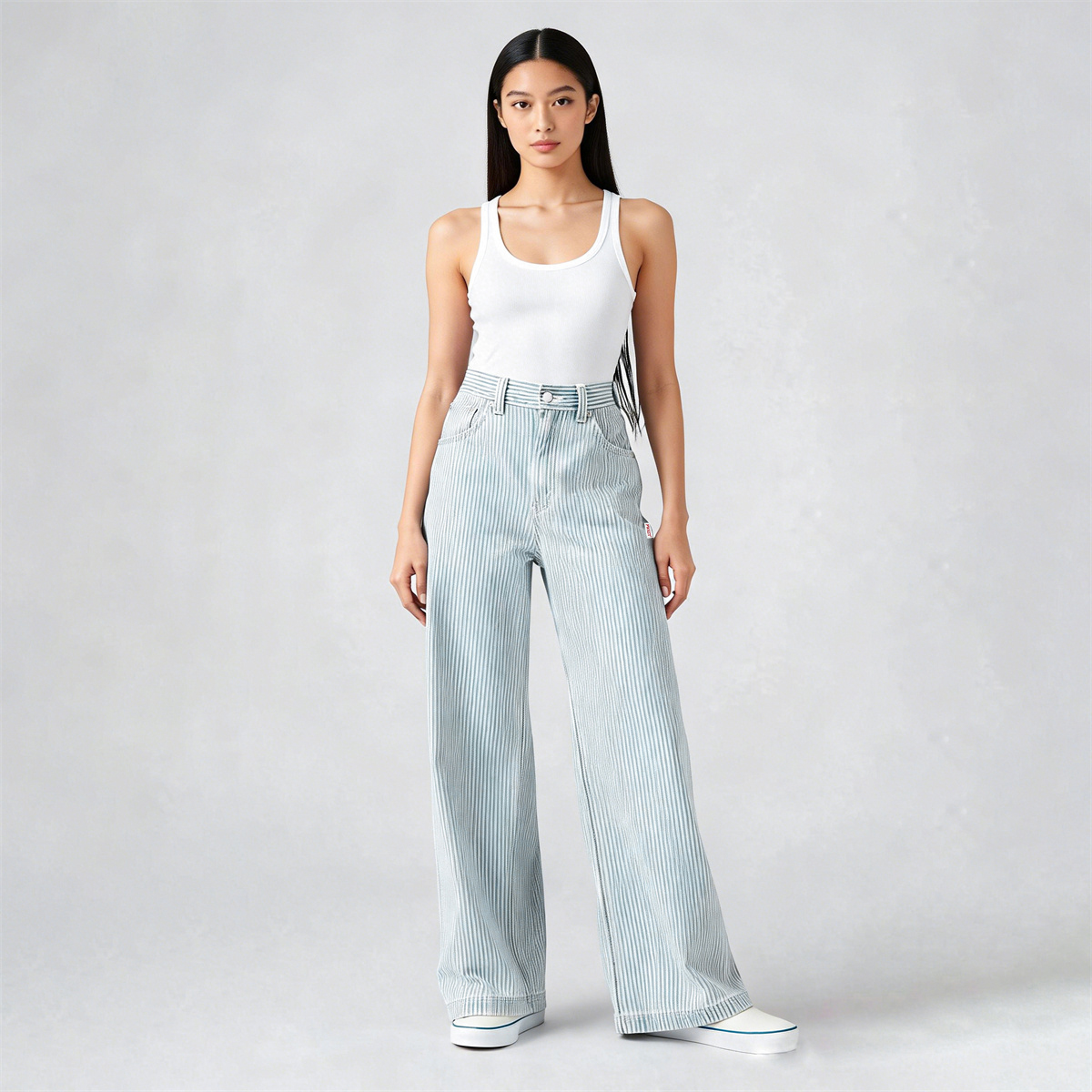 Pwest Adjustable Button Cinch Baggy Straight Leg Jeans