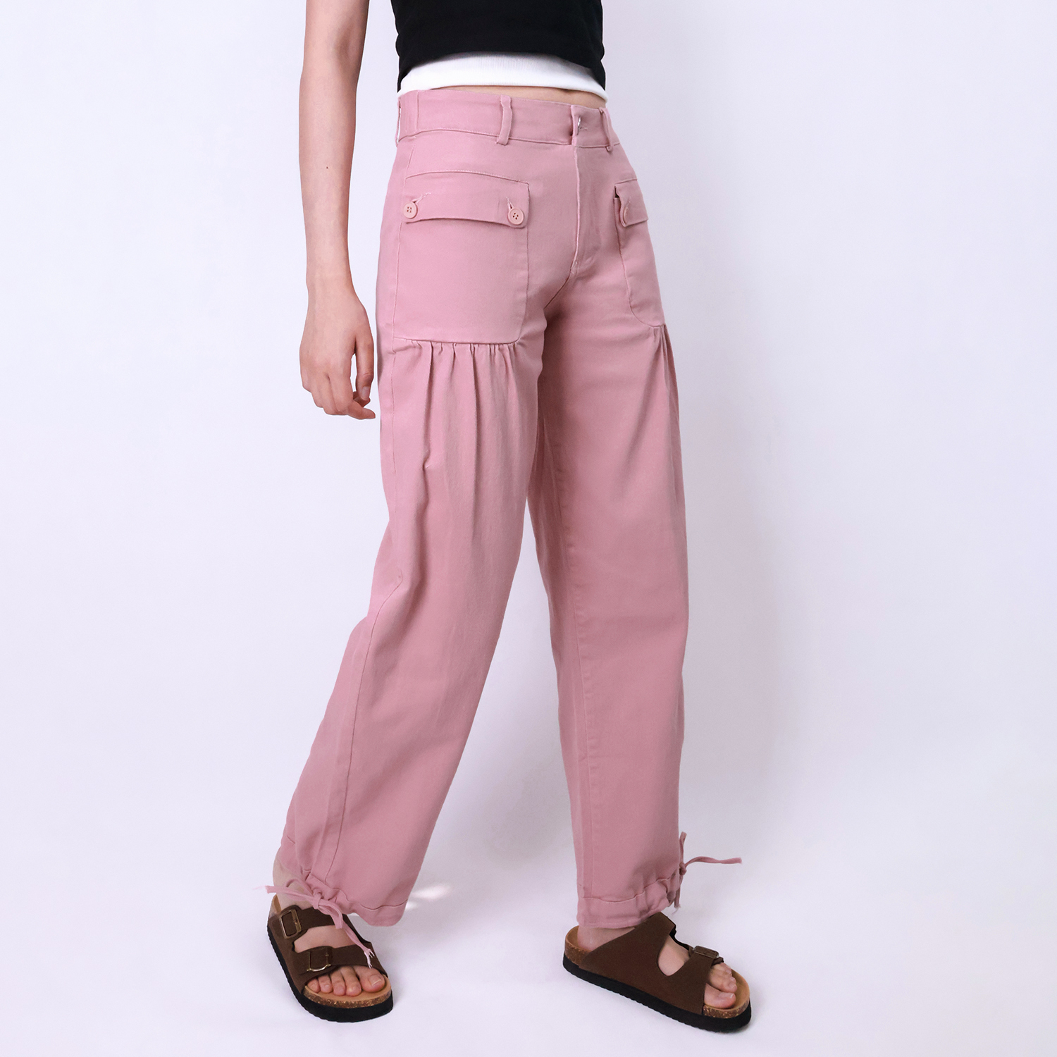 Pwest Stretchy mid-rise front pockets Comfortably loose ankle ties Lotus Tube Jeans