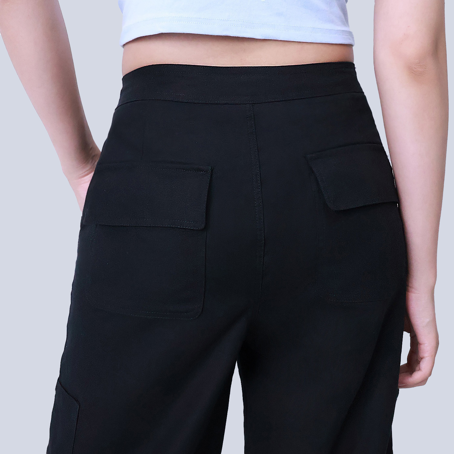 Pwest Women's Adjustable Stretchy Linen-Blend Wide-Leg Cargo Pant