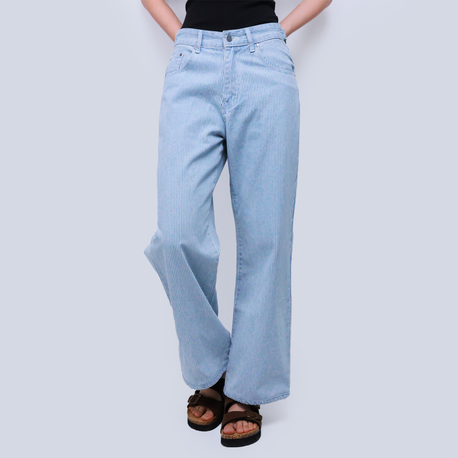 Pwest High Rise Womens Adjustable Button Casual Cinch Baggy Straight Leg Jeans