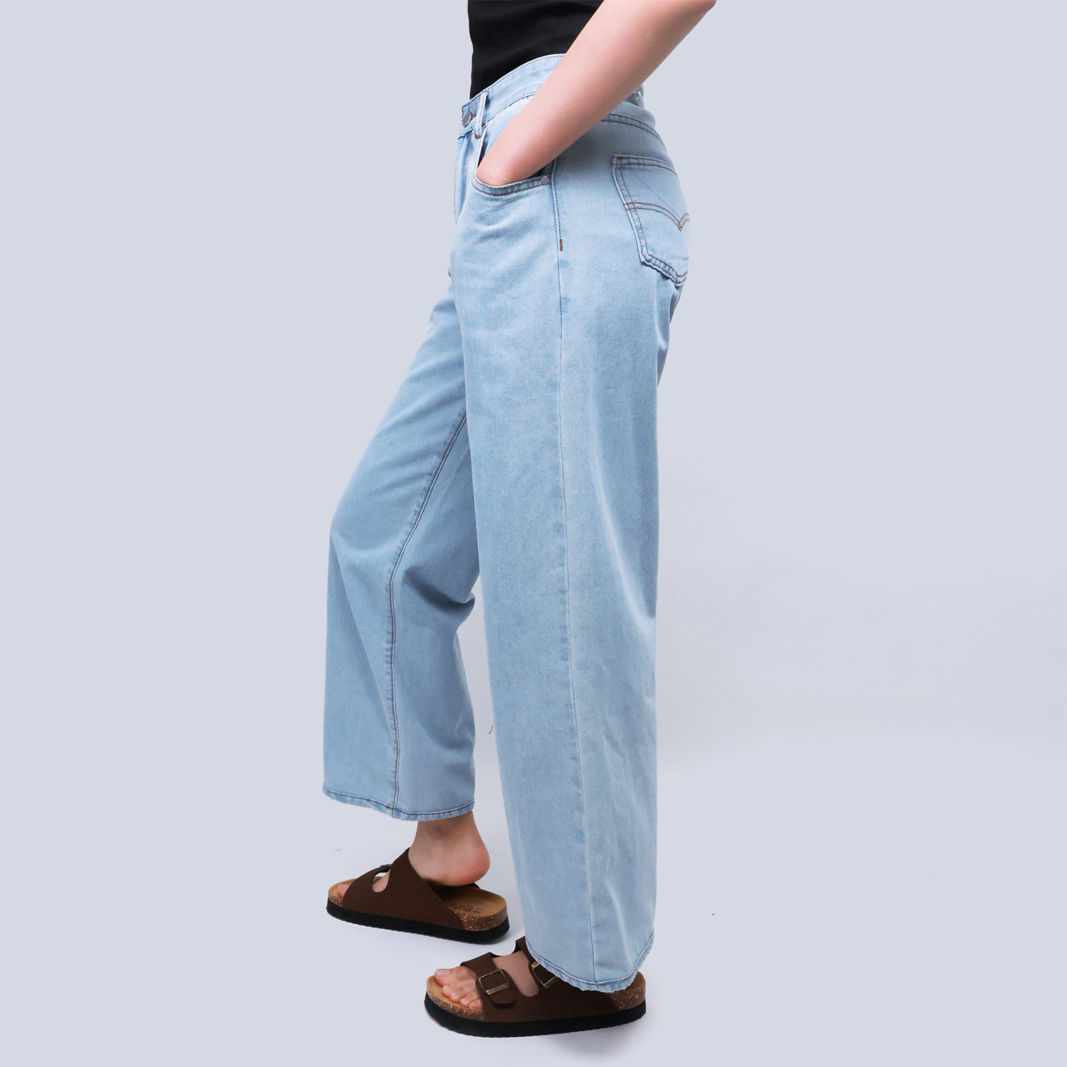 Pwest High Rise Womens Adjustable Button Casual Cinch Baggy Straight Leg Jeans