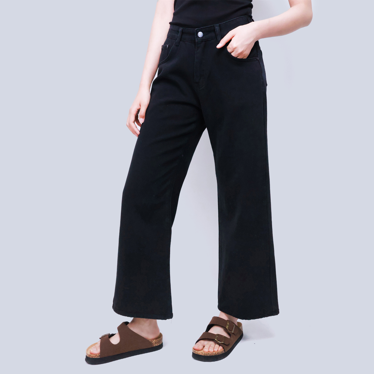 Pwest High Rise Womens Adjustable Button Casual Cinch Baggy Straight Leg Jeans