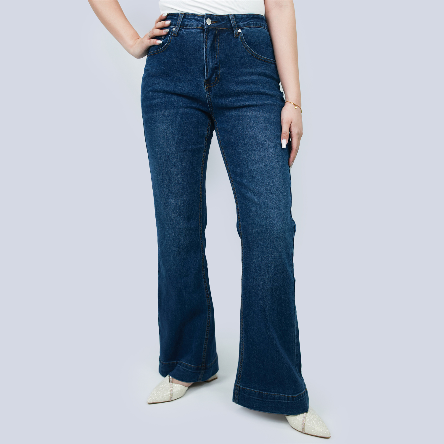 Pwest Women's High Waisted Stretch Tummy Lift Sculpt Flare Jeans