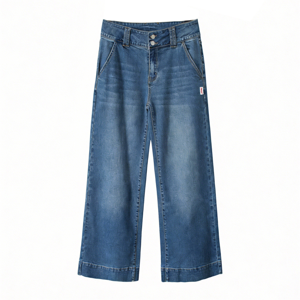 Pwest High Rise Double Button Wide Leg Jeans