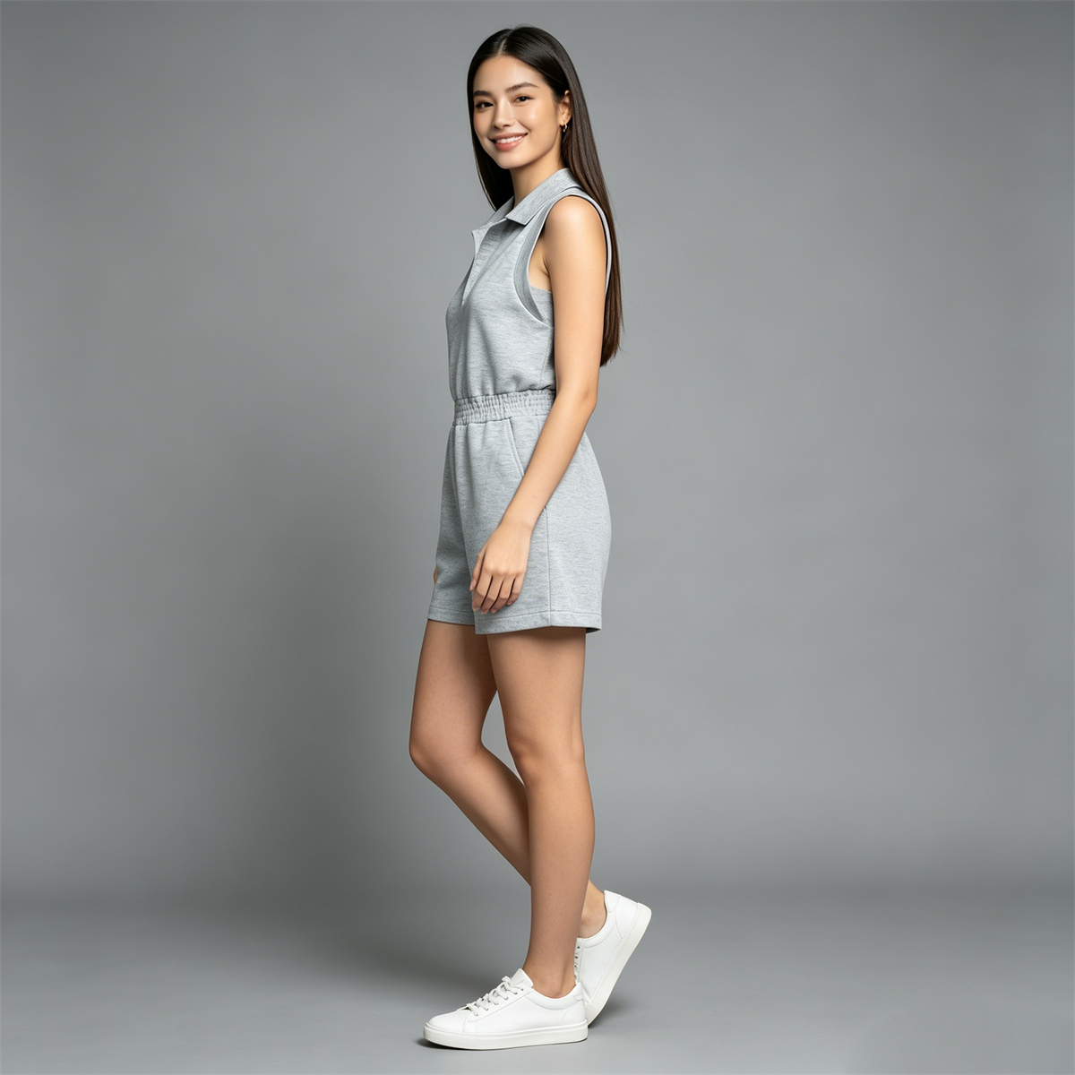 Pwest Women's Stretch Sleeveless Short Pocket KNIT Polo Romper