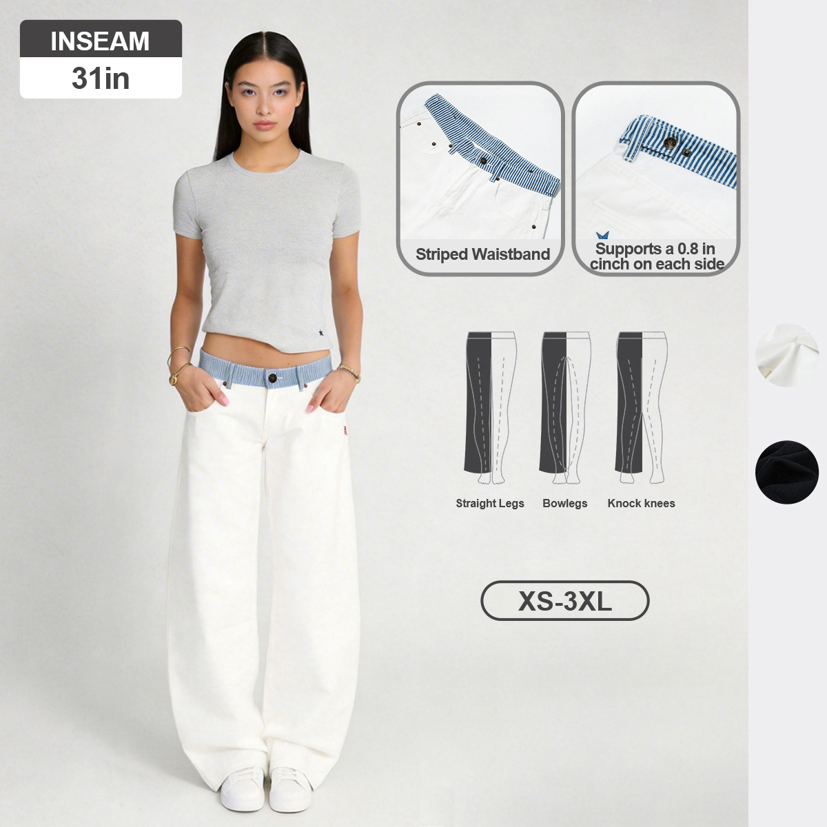 Pwest Jodie Adjustable Low-Rise Loose-Leg Jeans