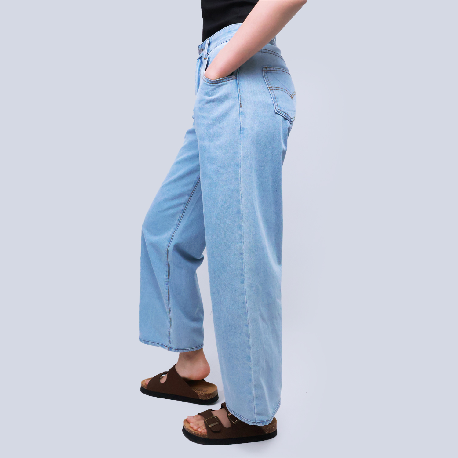 Pwest High Rise Womens Adjustable Button Casual Cinch Baggy Straight Leg Jeans