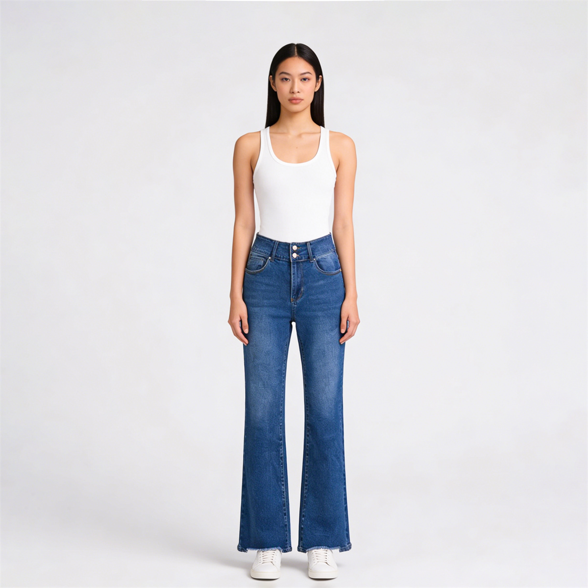 Pwest Vintage Double Button Frayed Hem Bootcut Jeans 