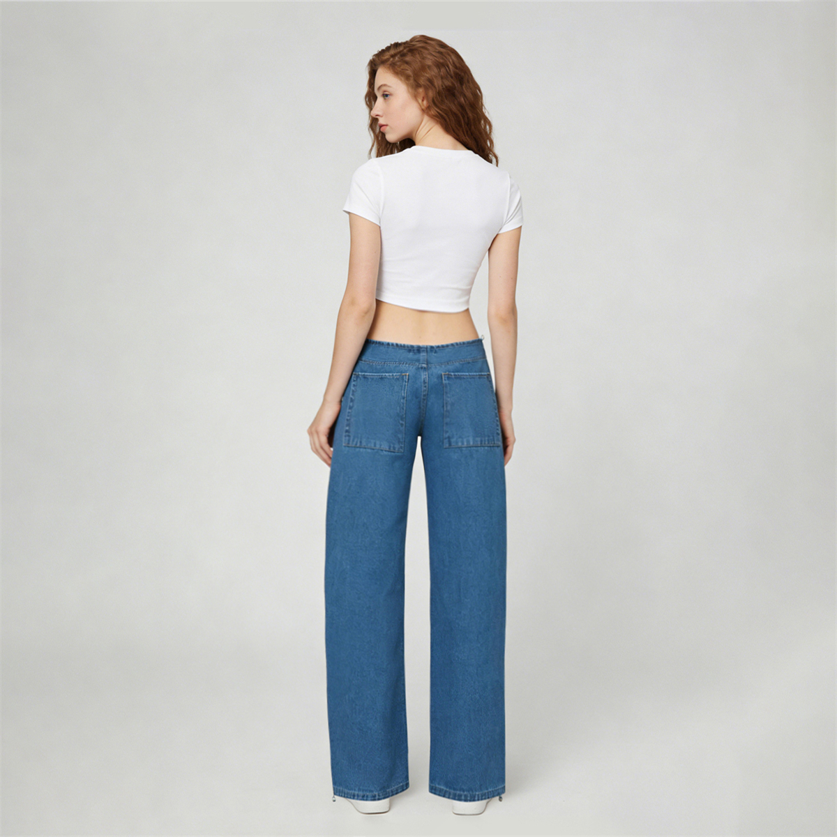 Pwest NYC Adjustable Low-Rise Wide-Leg Jeans 