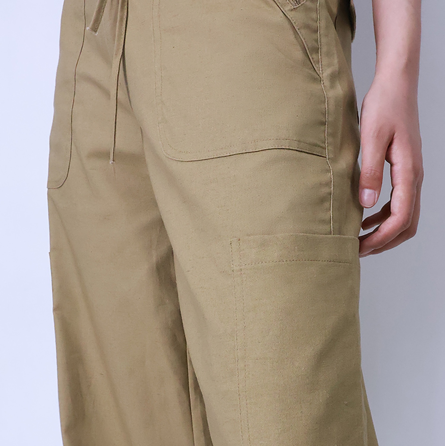 Pwest Women's Adjustable Stretchy Linen-Blend Wide-Leg Cargo Pant