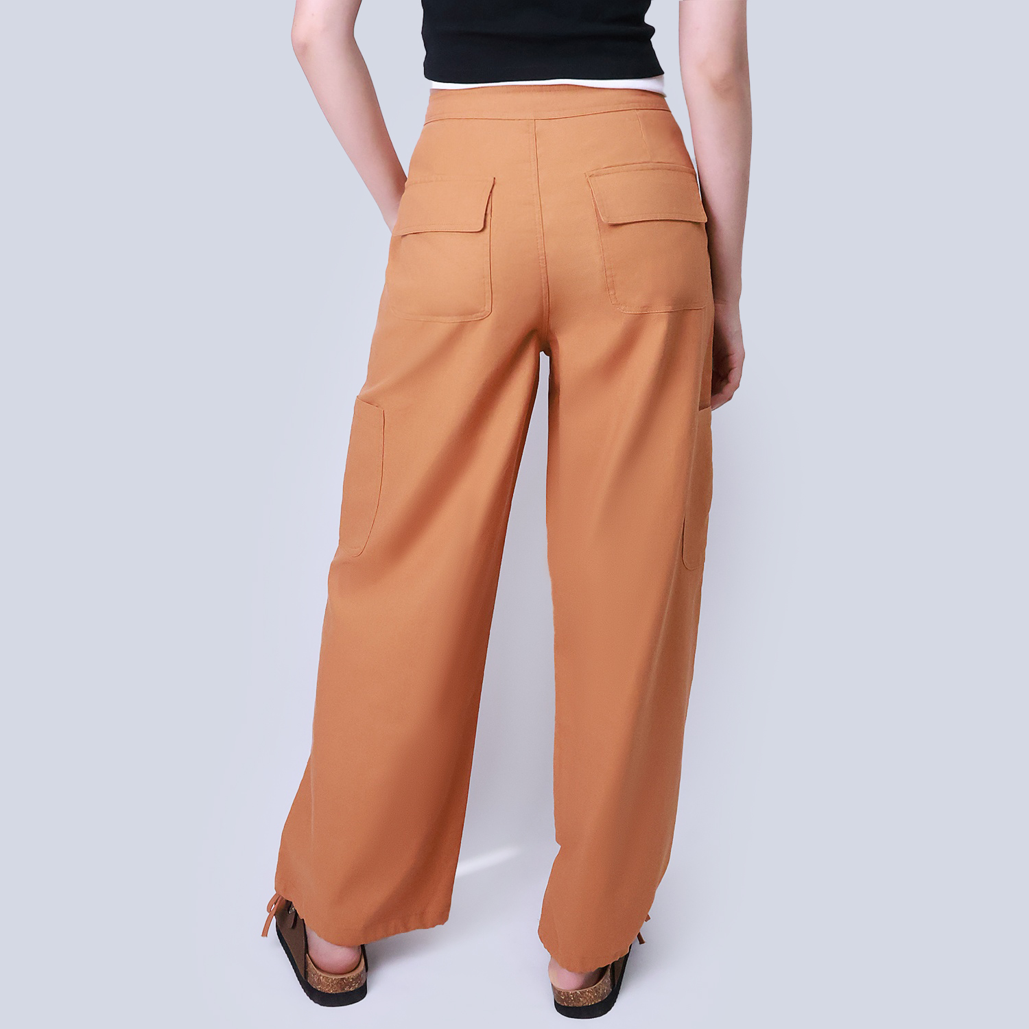 Pwest Women's Adjustable Stretchy Linen-Blend Wide-Leg Cargo Pant