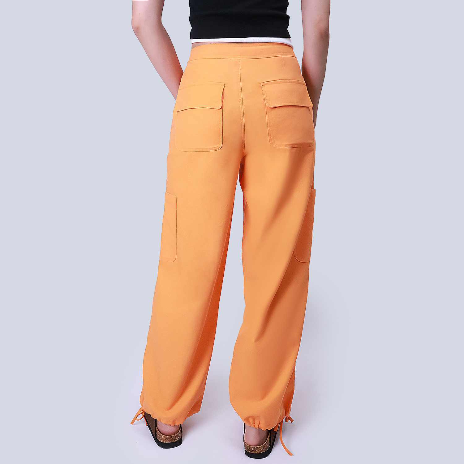 Pwest Women's Adjustable Stretchy Linen-Blend Wide-Leg Cargo Pant