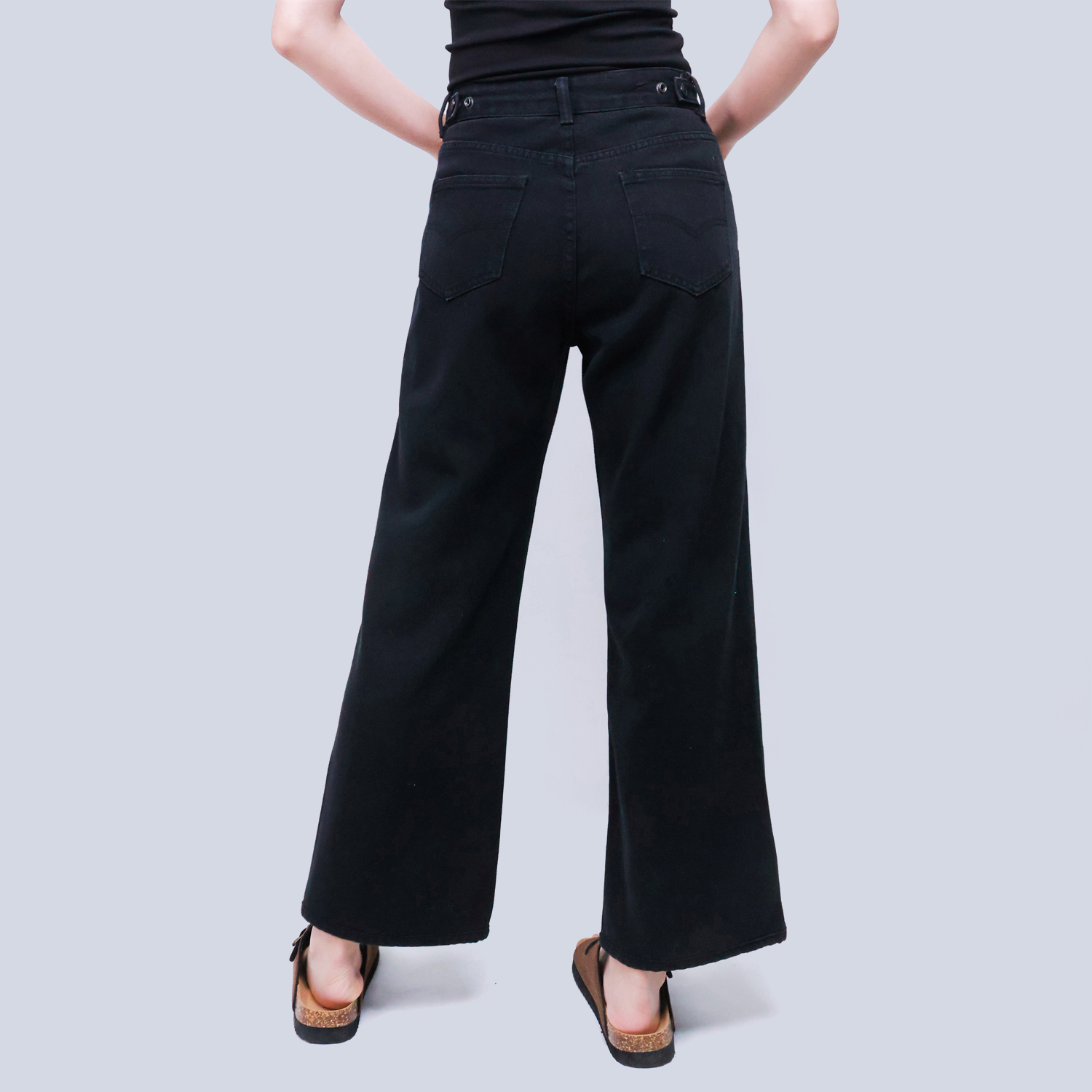 Pwest High Rise Womens Adjustable Button Casual Cinch Baggy Straight Leg Jeans