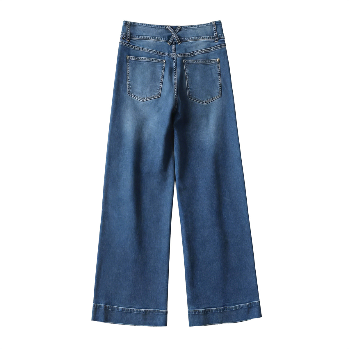 Pwest High Rise Double Button Wide Leg Jeans