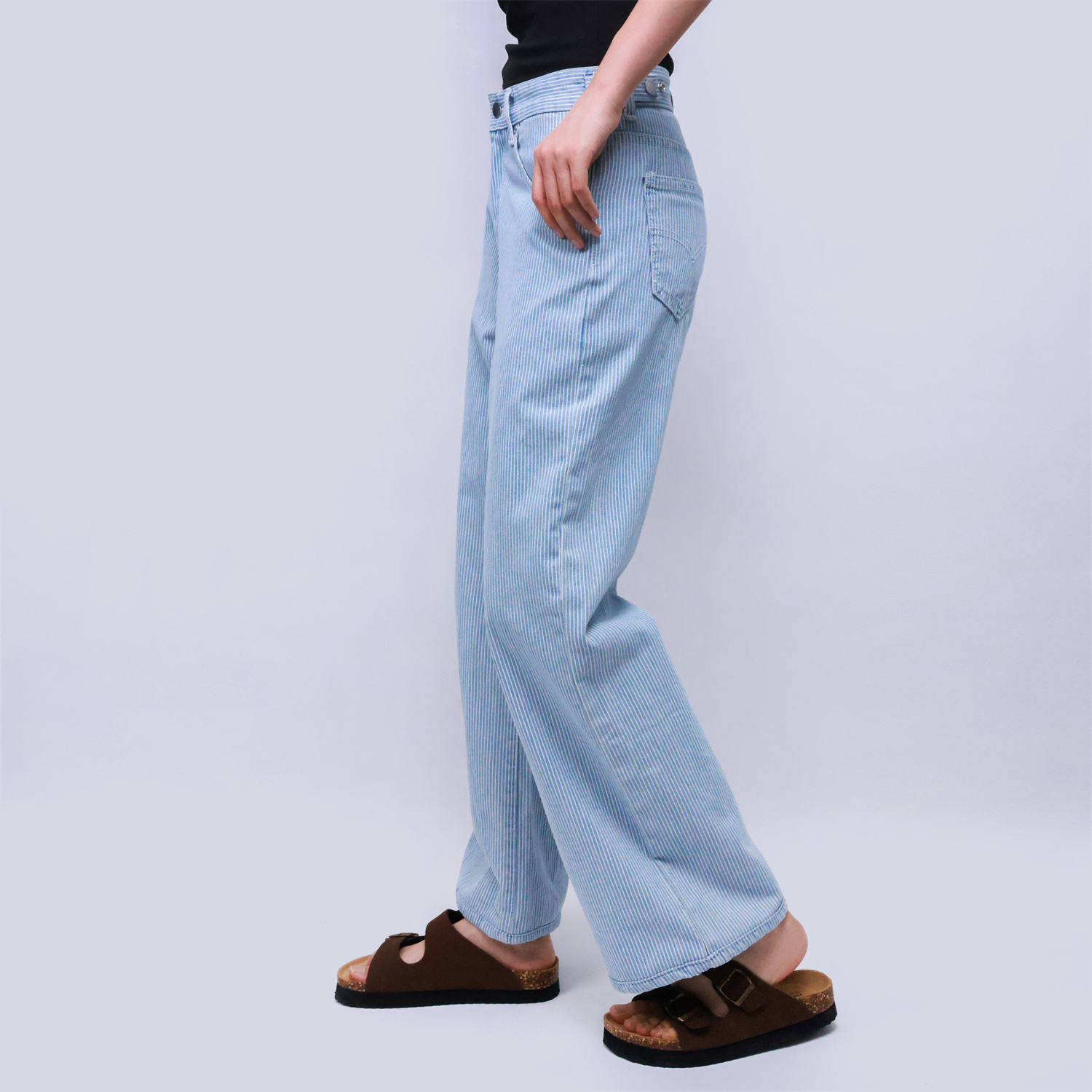 Pwest High Rise Womens Adjustable Button Casual Cinch Baggy Straight Leg Jeans