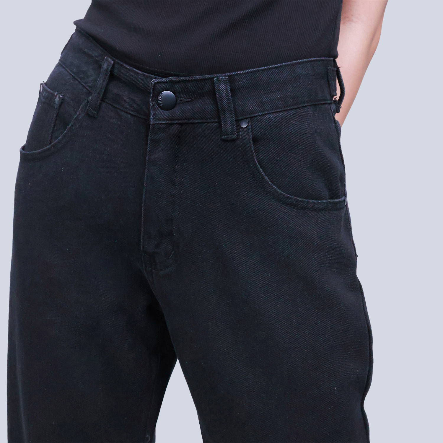 Pwest High Rise Womens Adjustable Button Casual Cinch Baggy Straight Leg Jeans