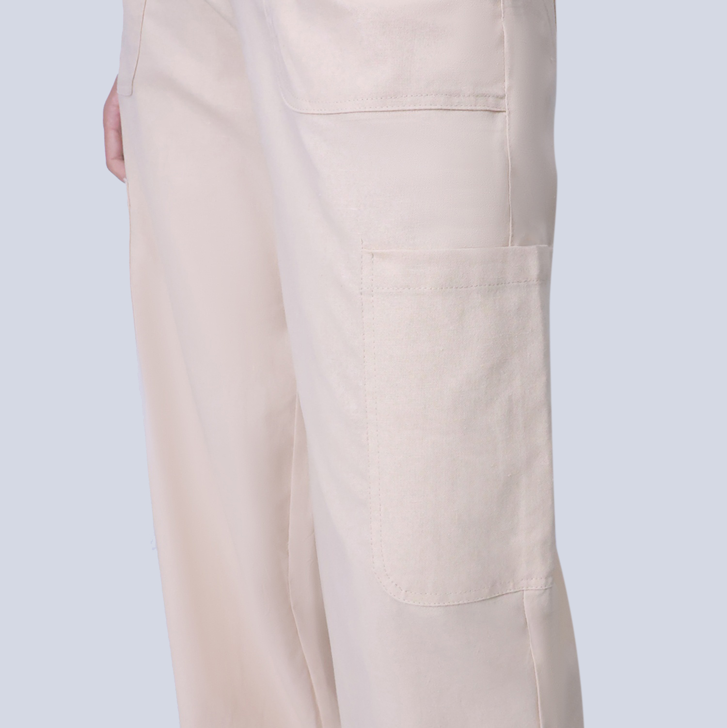 Pwest Women's Adjustable Stretchy Linen-Blend Wide-Leg Cargo Pant