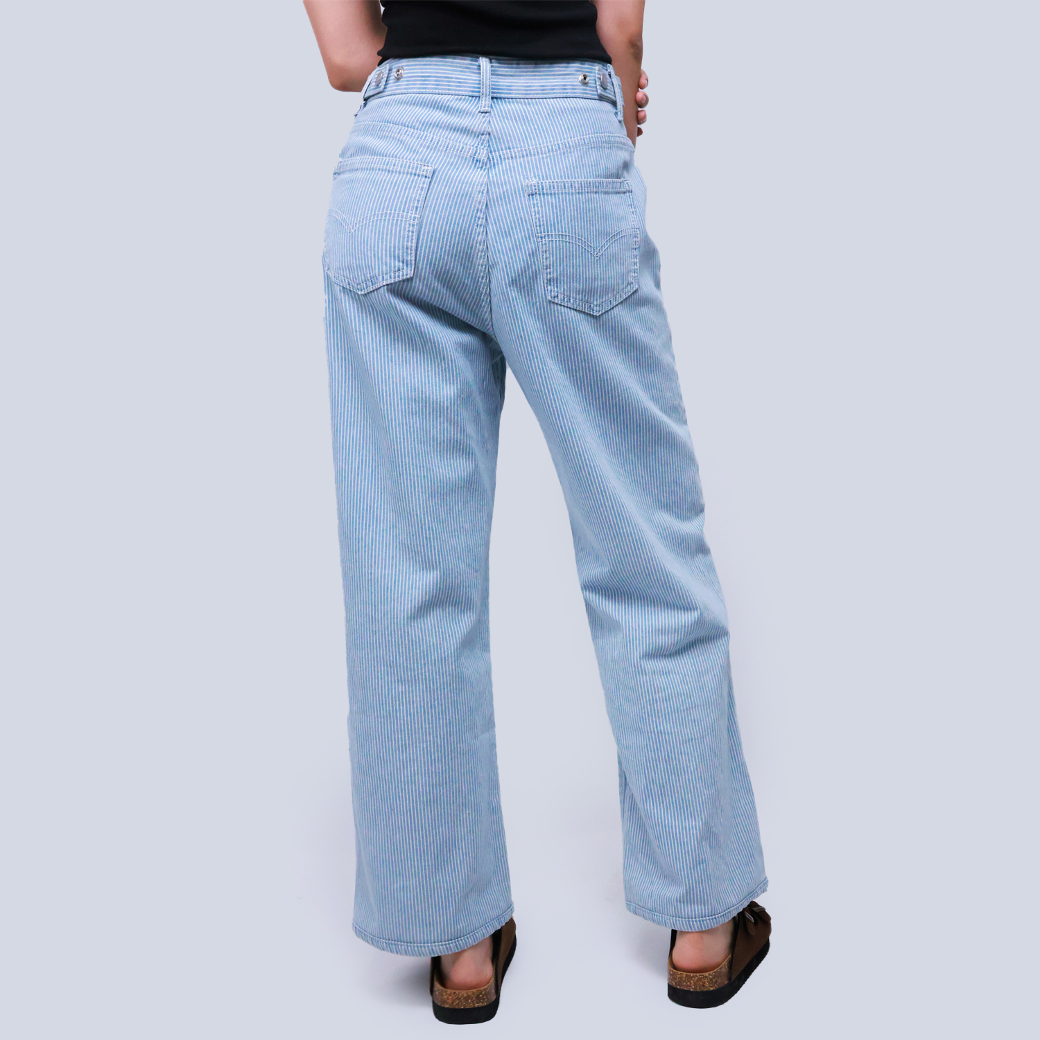 Pwest High Rise Womens Adjustable Button Casual Cinch Baggy Straight Leg Jeans