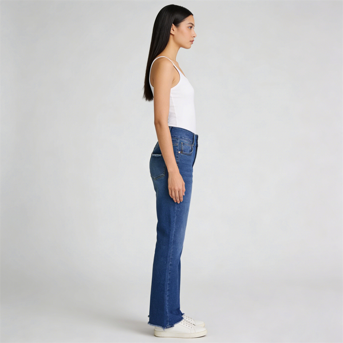 Pwest Vintage Double Button Frayed Hem Bootcut Jeans 