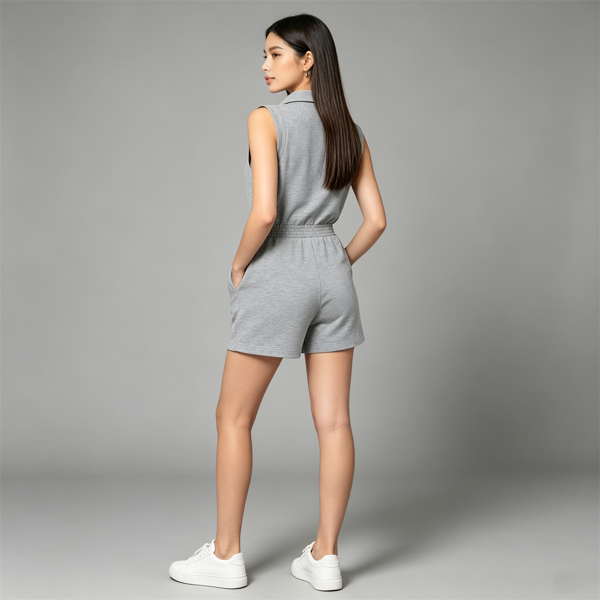 Pwest Women's Stretch Sleeveless Short Pocket KNIT Polo Romper