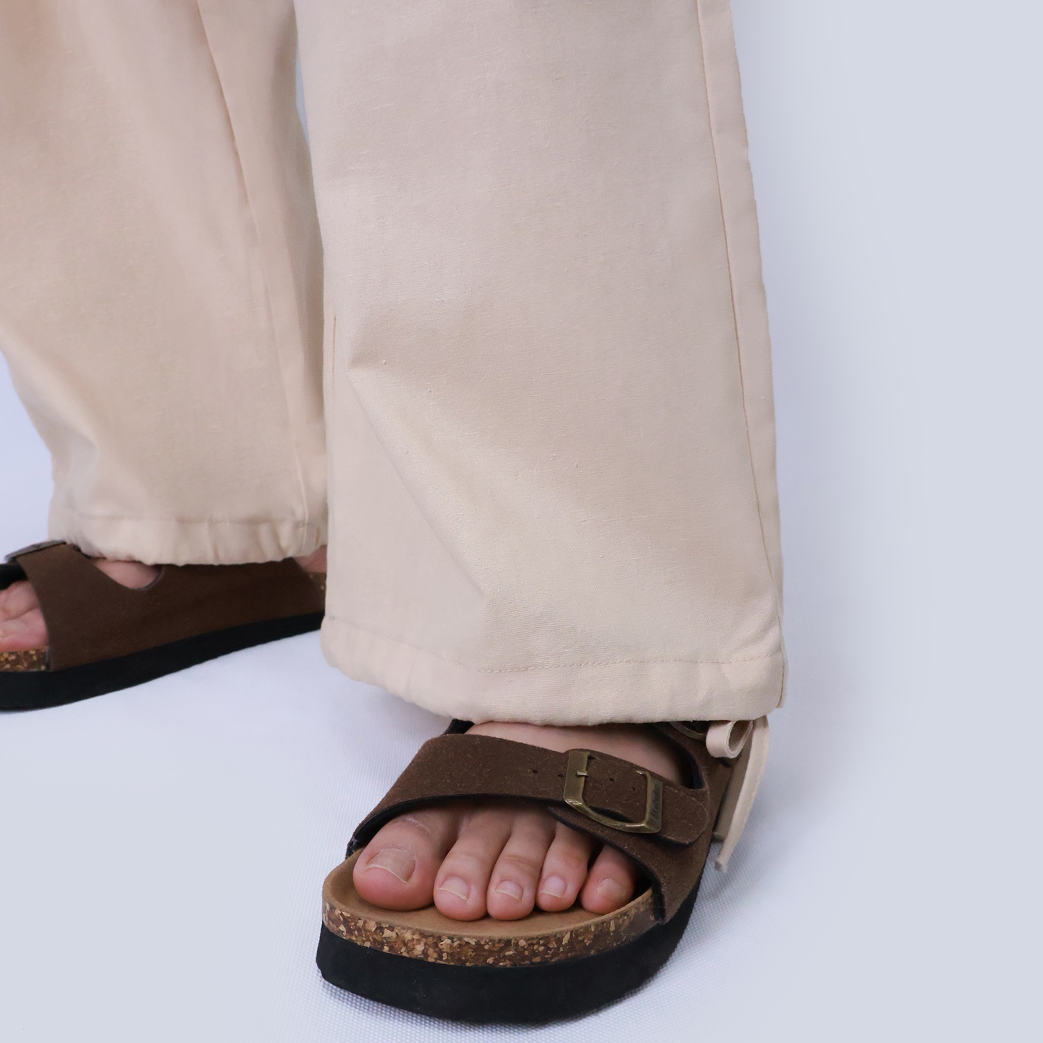 Pwest Women's Adjustable Stretchy Linen-Blend Wide-Leg Cargo Pant