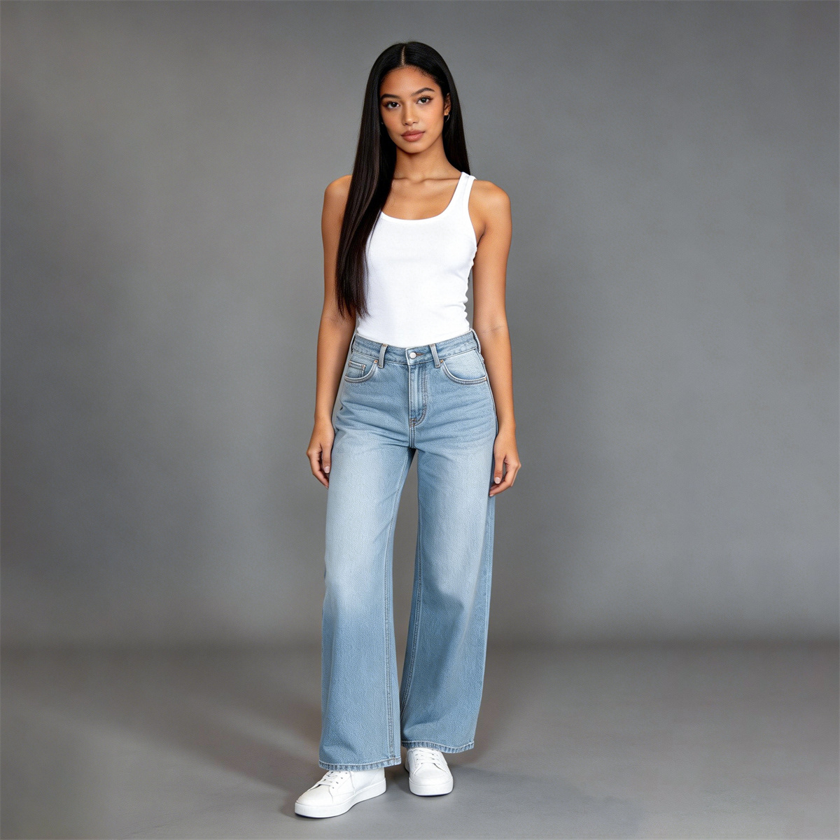 Pwest Adjustable Button Cinch Baggy Straight Leg Jeans