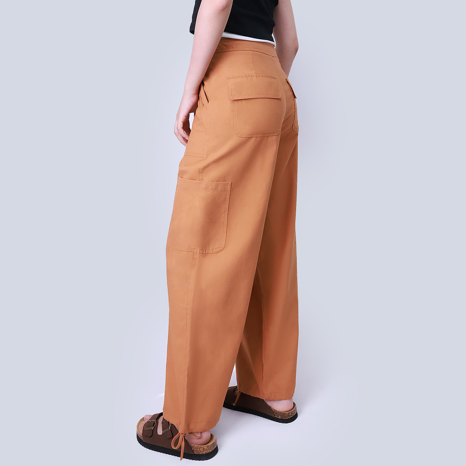 Pwest Women's Adjustable Stretchy Linen-Blend Wide-Leg Cargo Pant