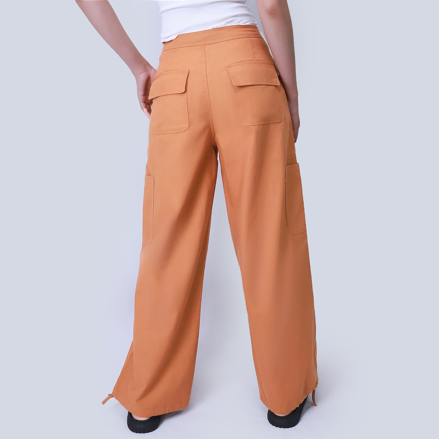 Pwest Women's Adjustable Stretchy Linen-Blend Wide-Leg Cargo Pant