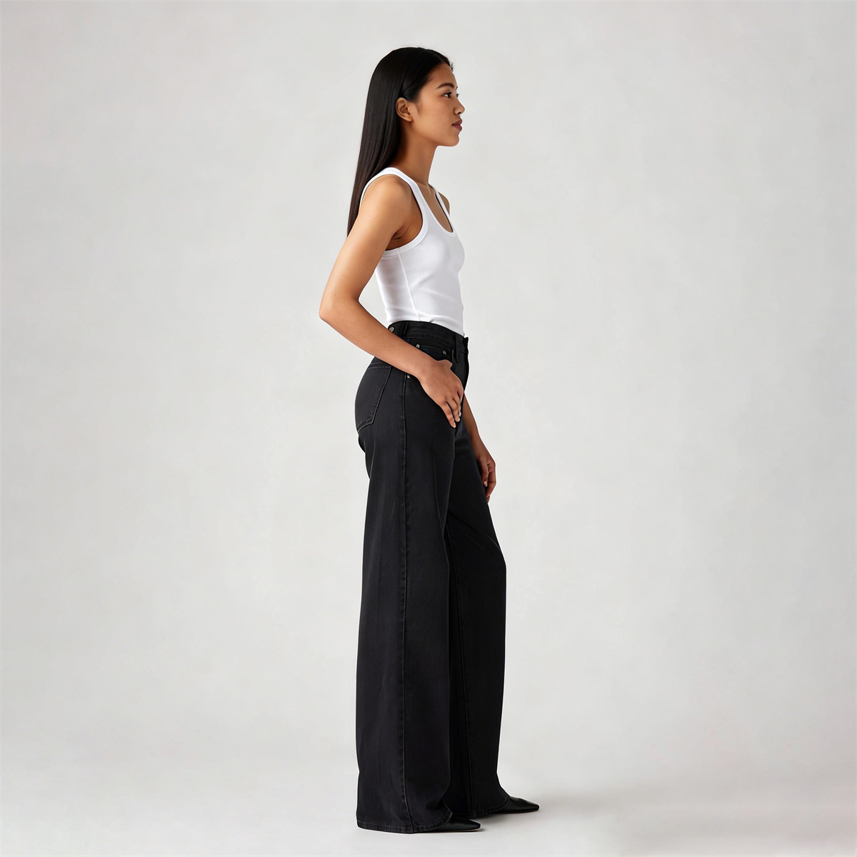 Pwest Adjustable Button Cinch Baggy Straight Leg Jeans