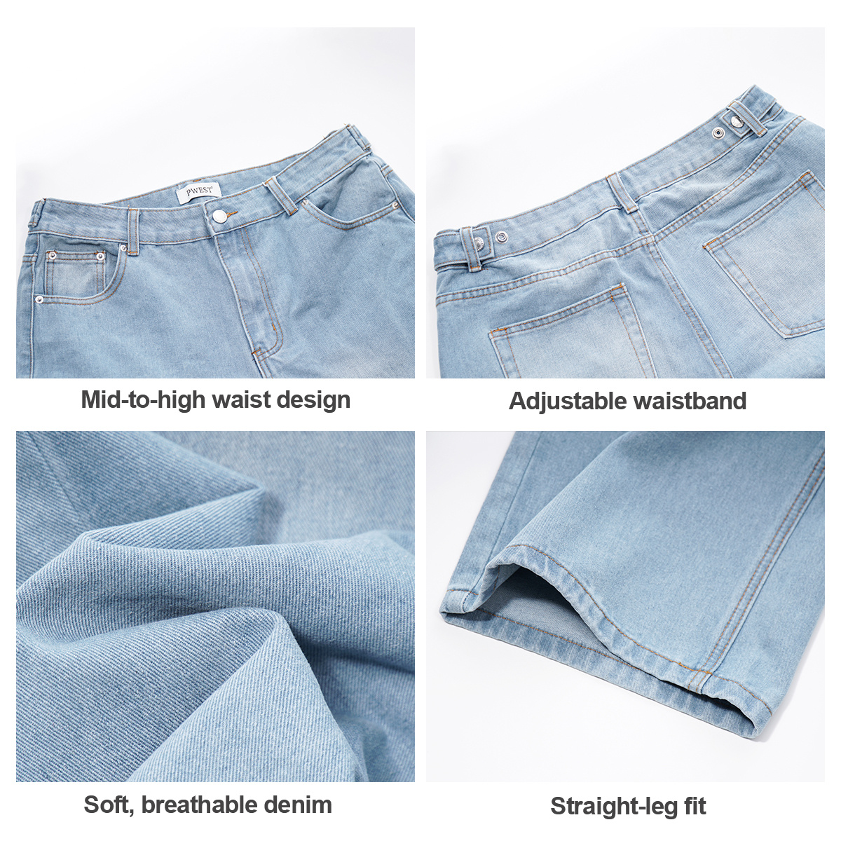 Pwest Adjustable Button Cinch Baggy Straight Leg Jeans