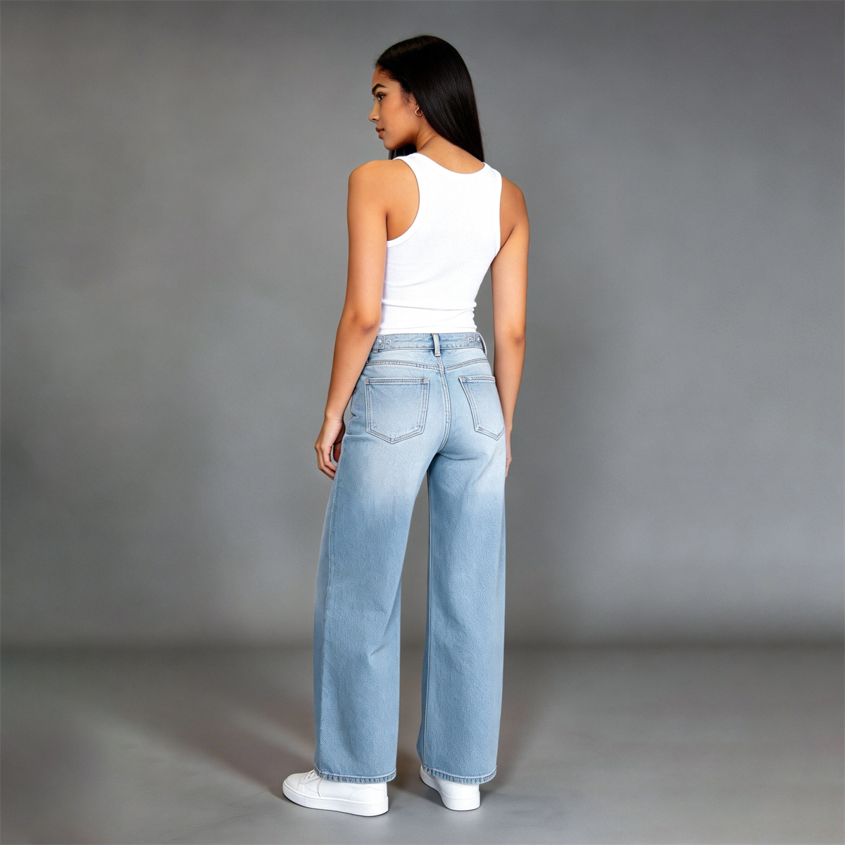 Pwest Adjustable Button Cinch Baggy Straight Leg Jeans