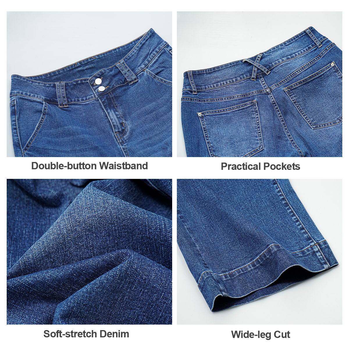 Pwest High Rise Double Button Wide Leg Jeans