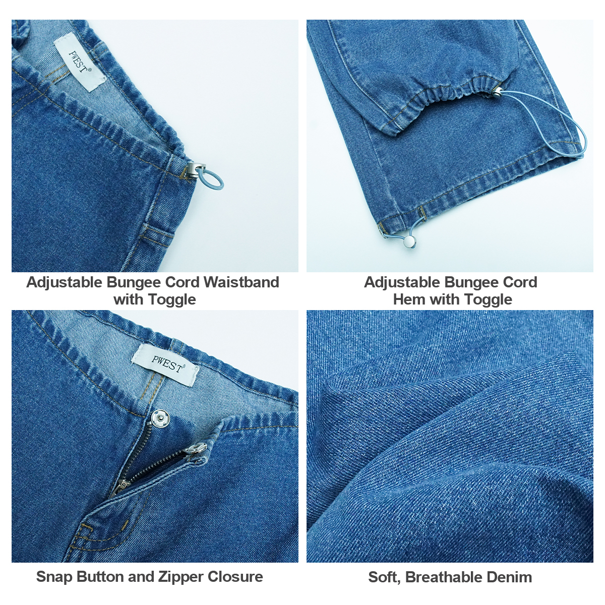 Pwest NYC Adjustable Low-Rise Wide-Leg Jeans 