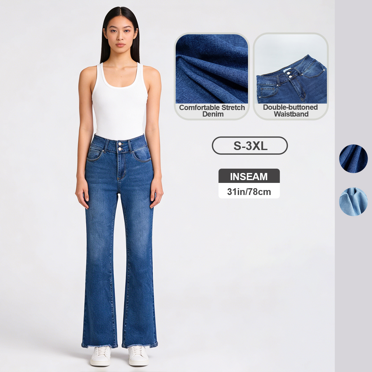 Pwest Vintage Double Button Frayed Hem Bootcut Jeans 