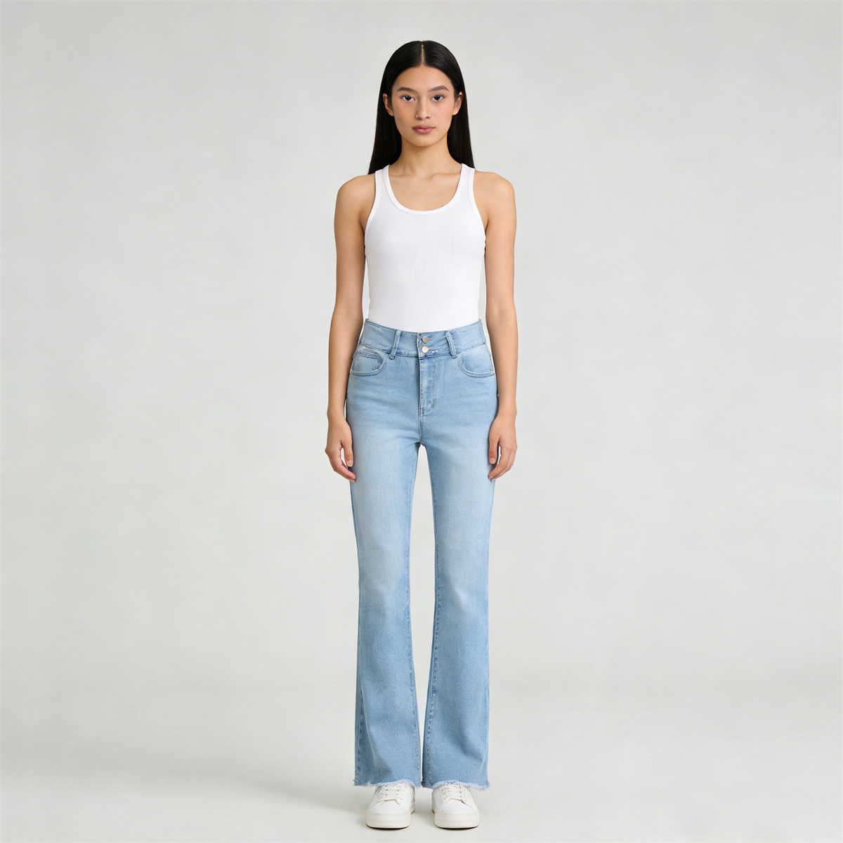 Pwest Vintage Double Button Frayed Hem Bootcut Jeans 