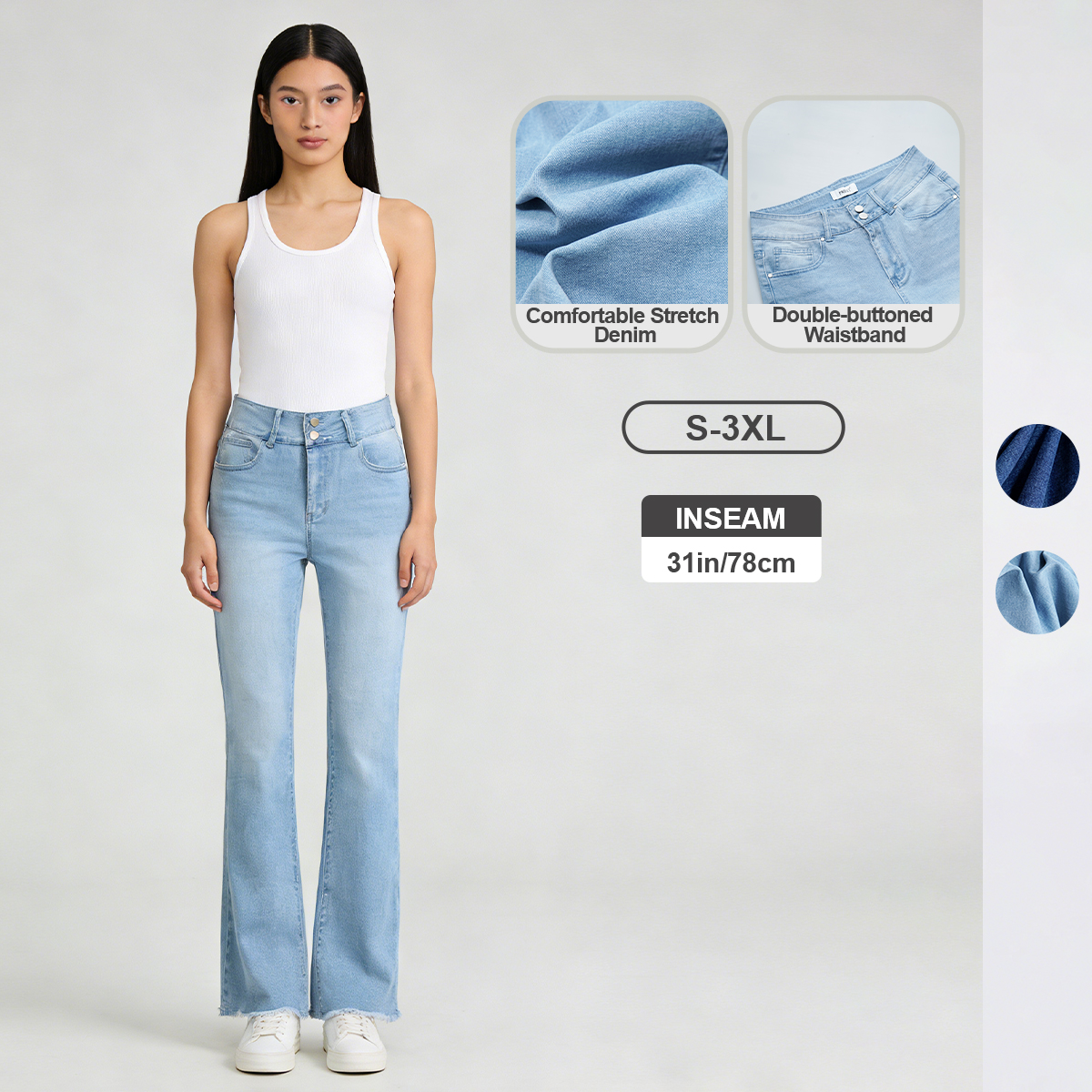 Pwest Vintage Double Button Frayed Hem Bootcut Jeans 