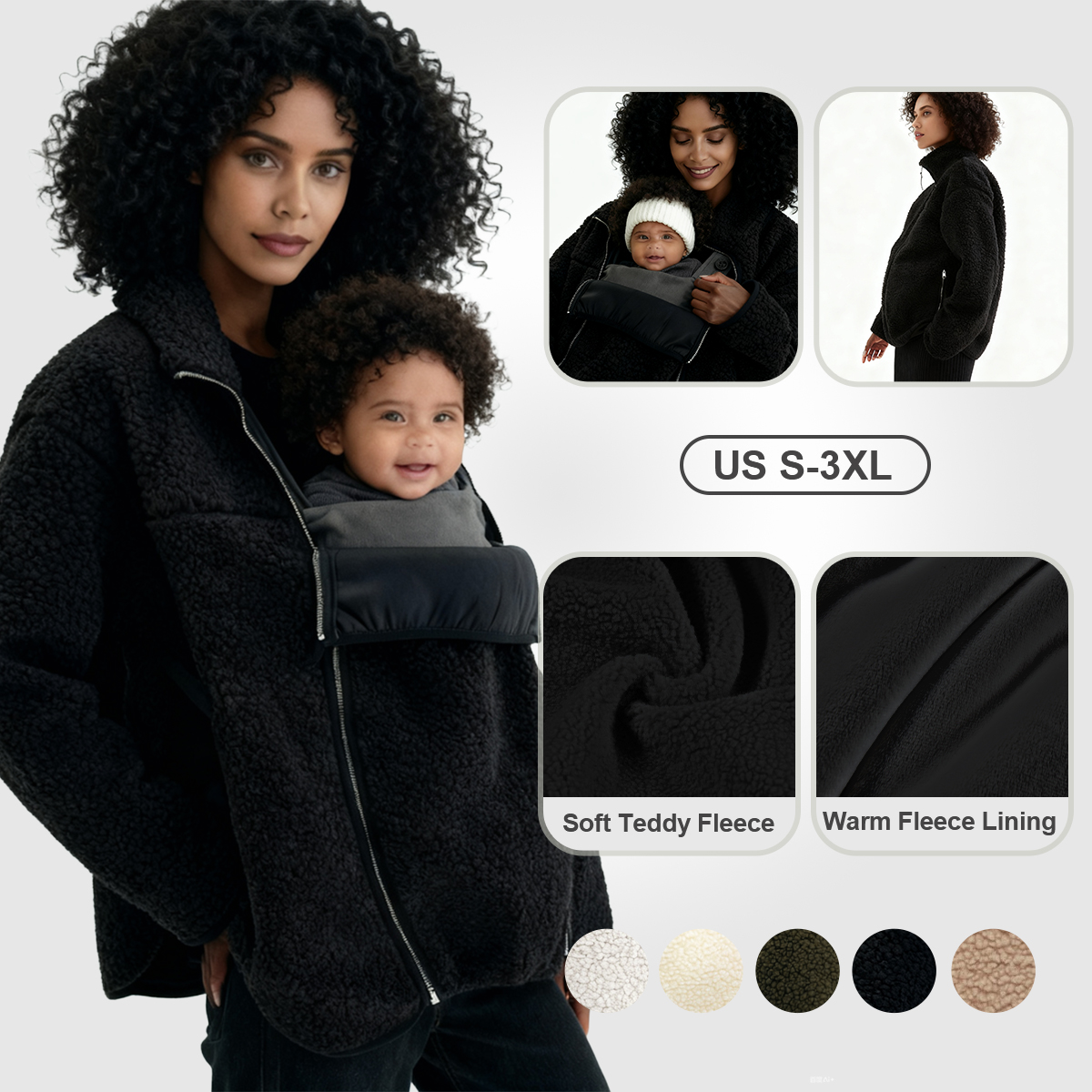 Pwest MAMA Women Before & After Babywearing Fleece Jacket-Black