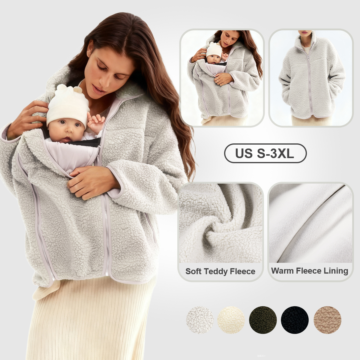 Pwest MAMA Women Before & After Babywearing Fleece Jacket -Gray