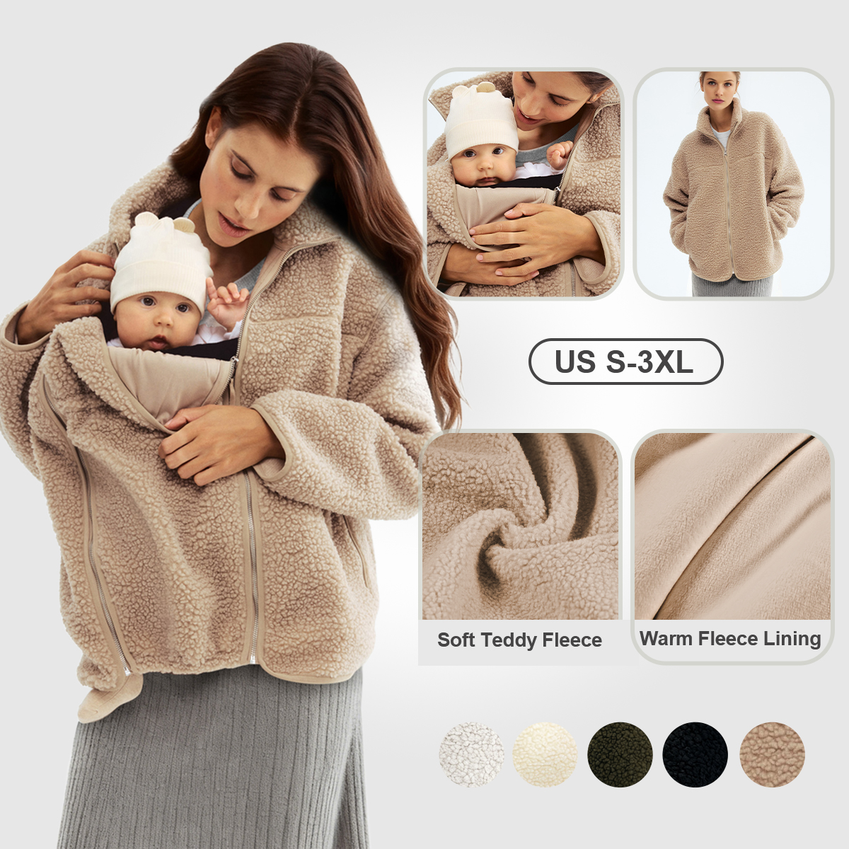 Pwest MAMA Women Before & After Babywearing Fleece Jacket -Maillard