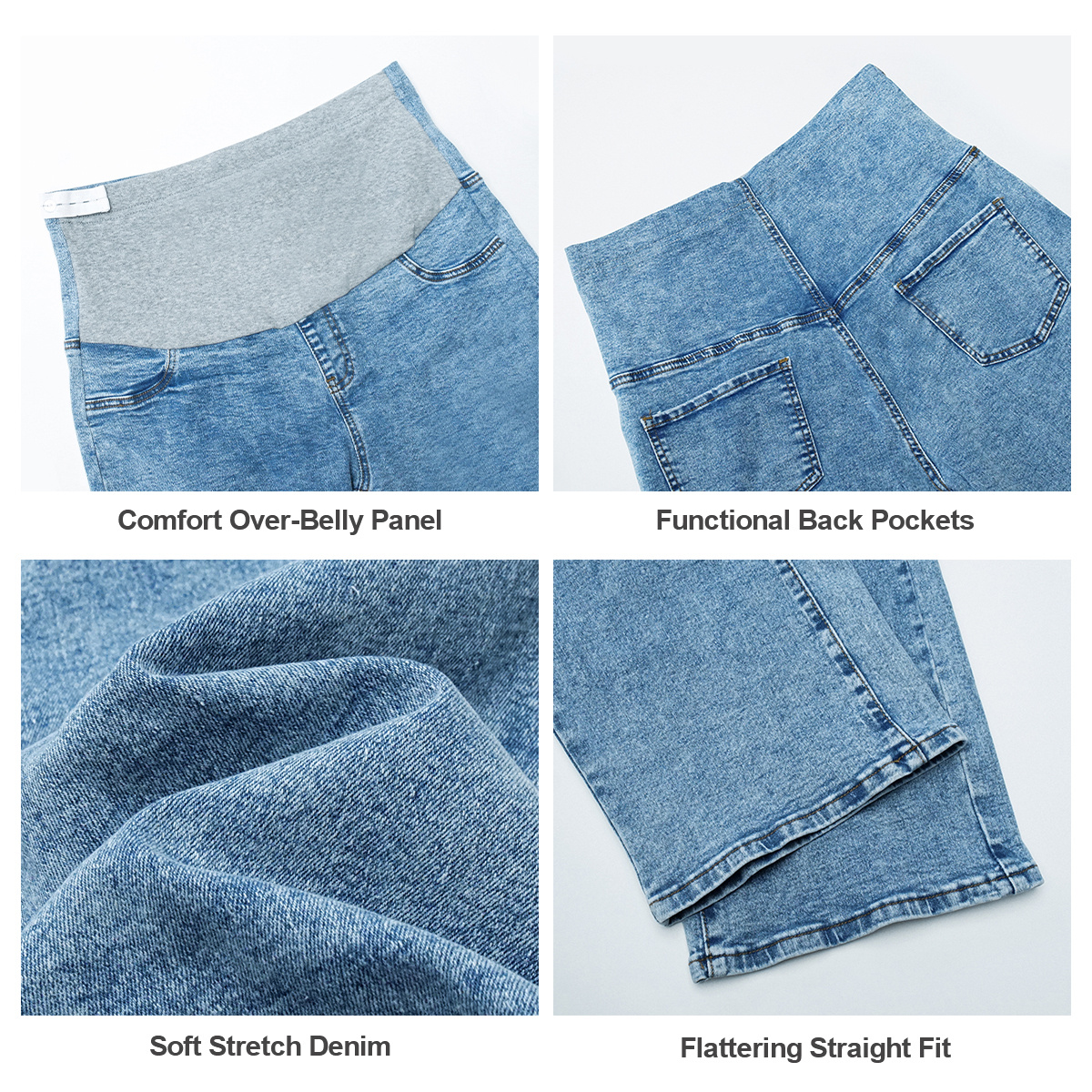 Pwest MAMA Women Before & After Babywearing Adjustable Stretch Maternity Jeans 