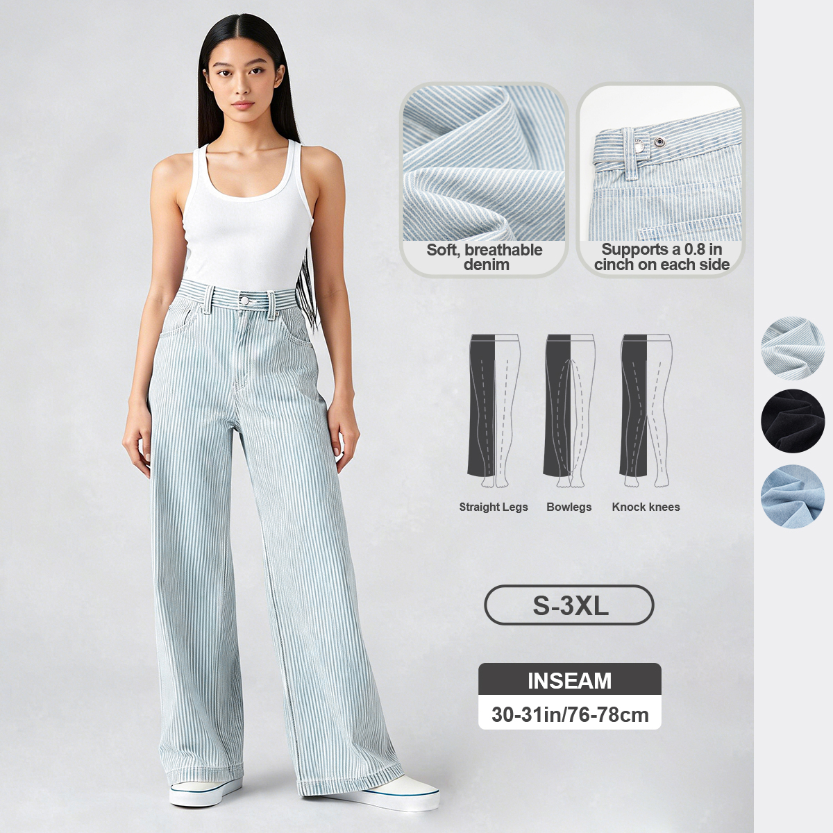 Pwest Adjustable Button Cinch Baggy Straight Leg Jeans