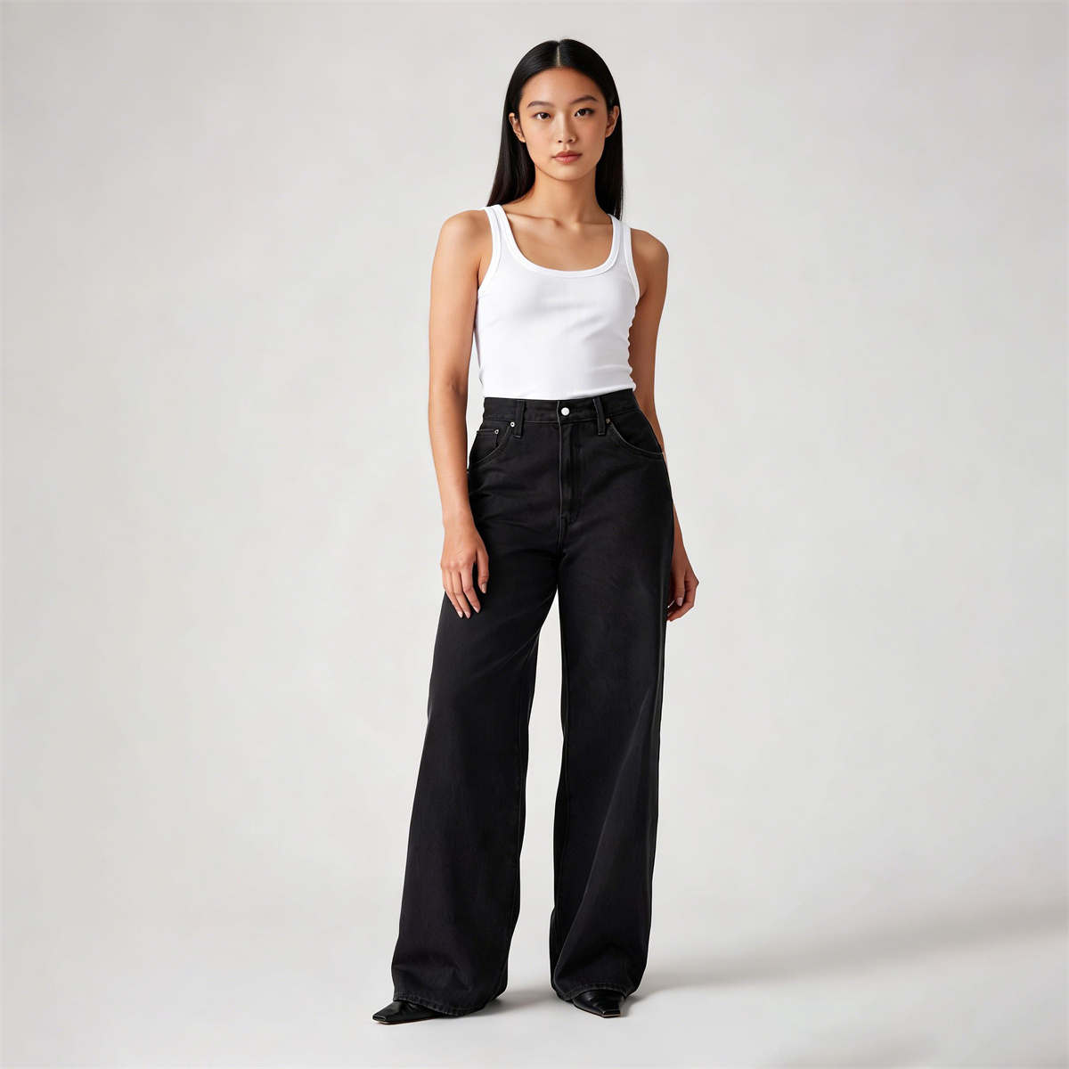 Pwest Adjustable Button Cinch Baggy Straight Leg Jeans