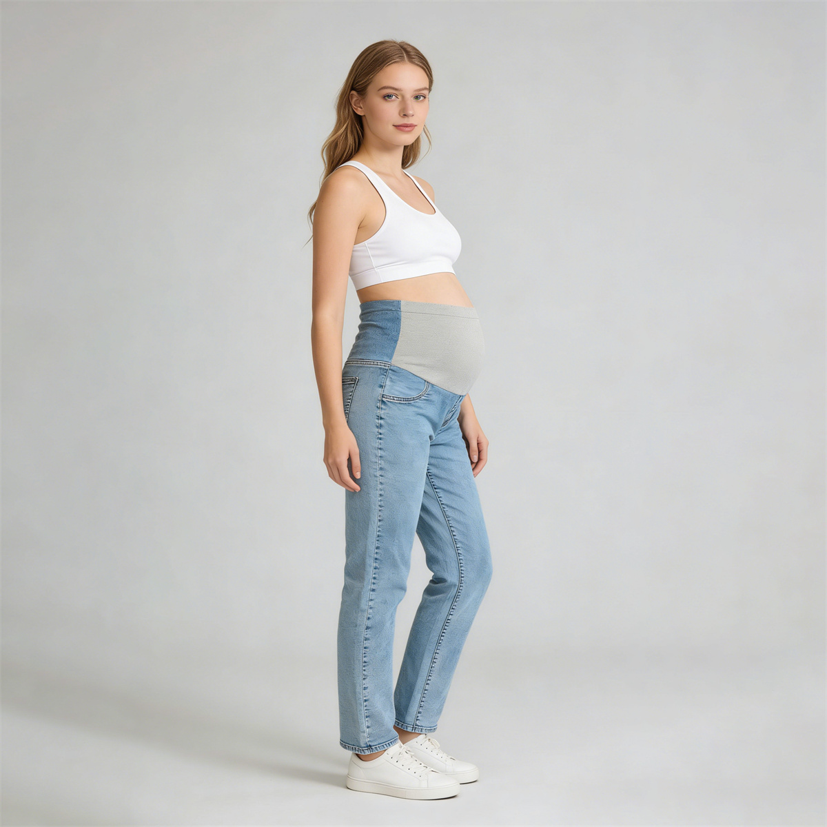 Pwest MAMA Women Before & After Babywearing Adjustable Stretch Maternity Jeans 