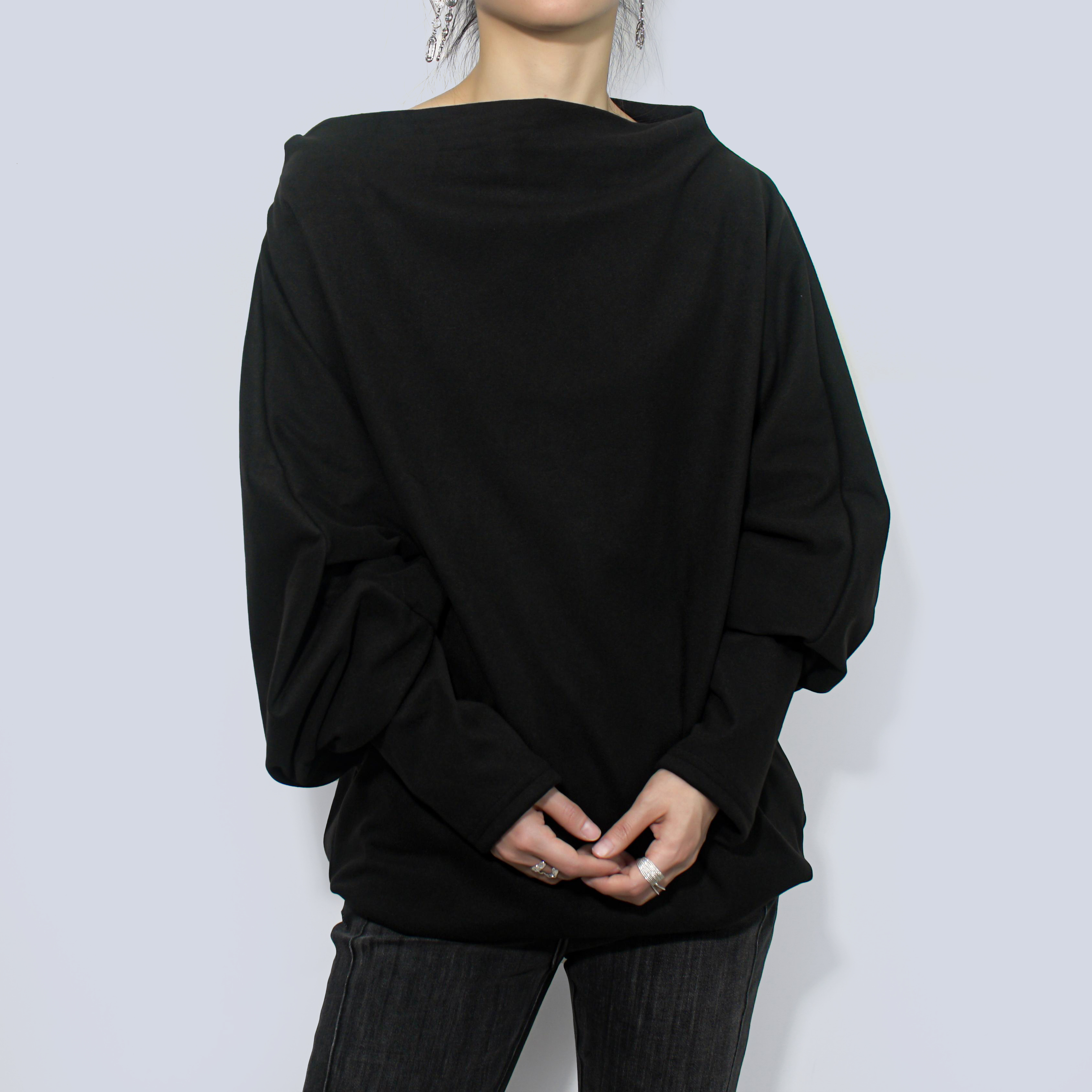 Pwest Stretch Multi-Wear Long Sleeve Asymmetric Draped Jumper