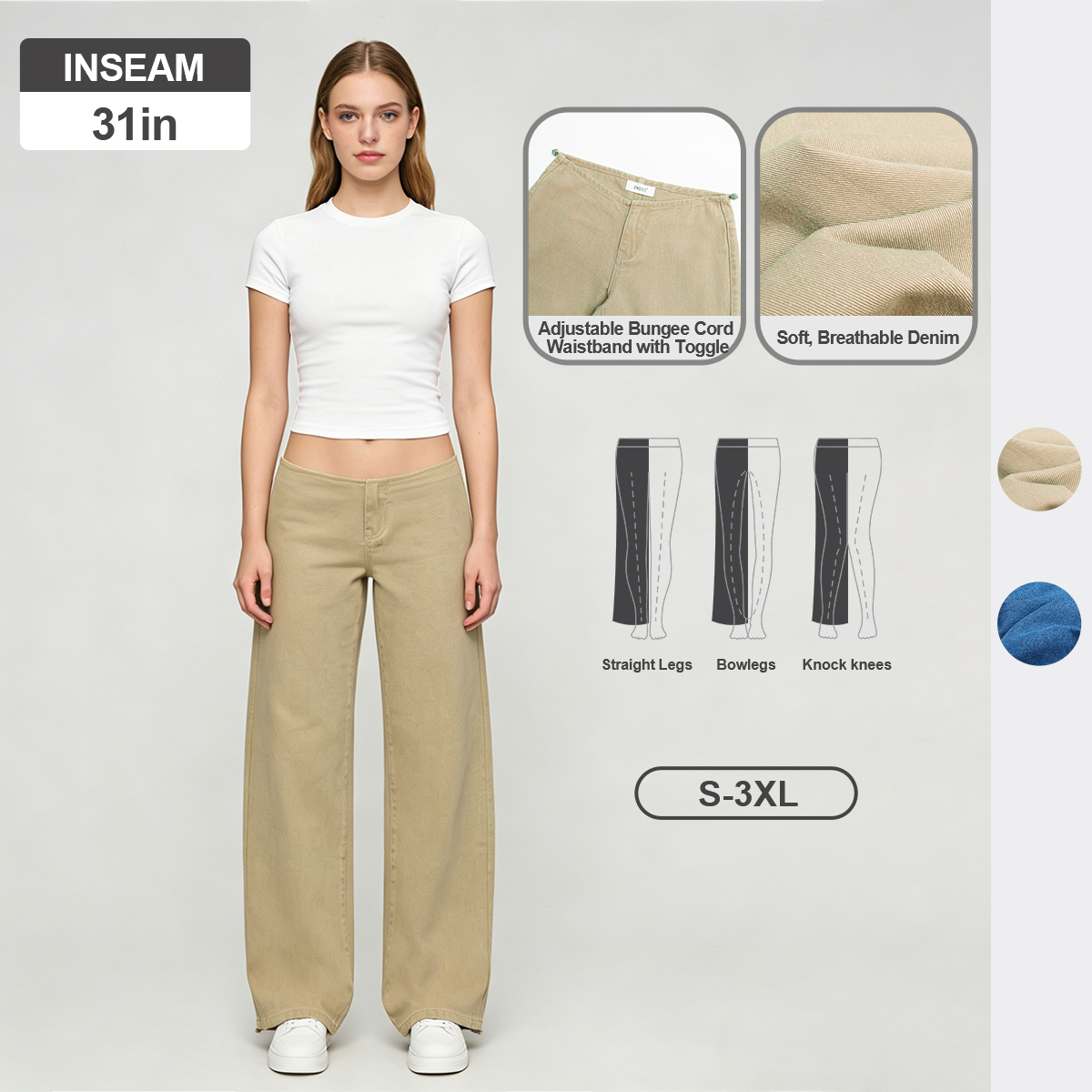 Pwest NYC Adjustable Low-Rise Wide-Leg Jeans 