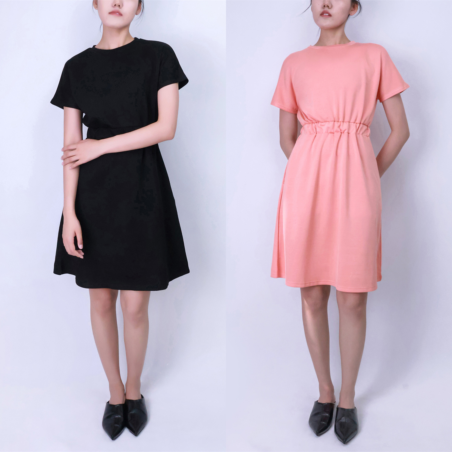 PWEST Women's Stretch Breathable Knee Cinched T-Shirt Pocket Dress