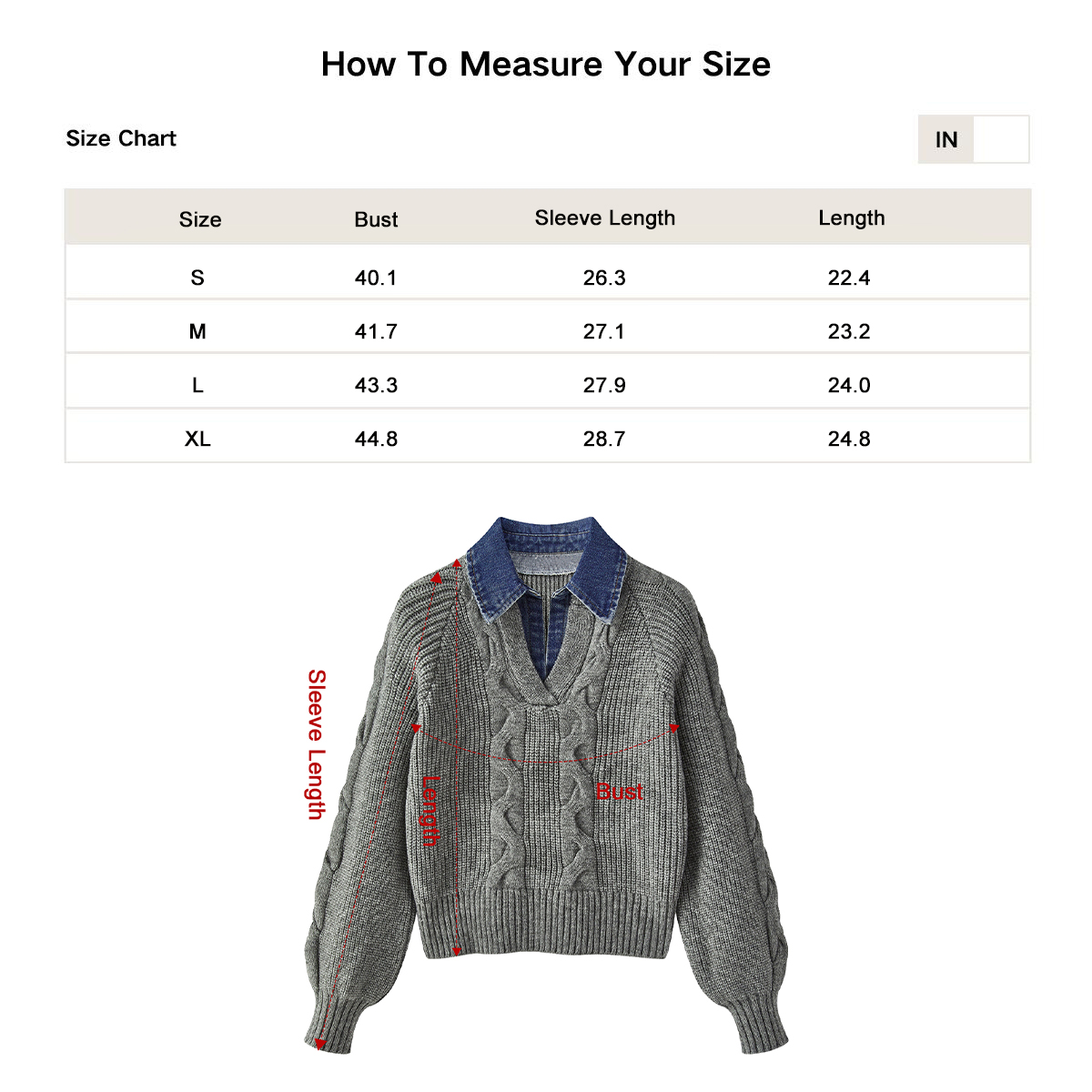 Denim Panel Ribbed Lapel Sweater (Buy 2 Free Shipping)