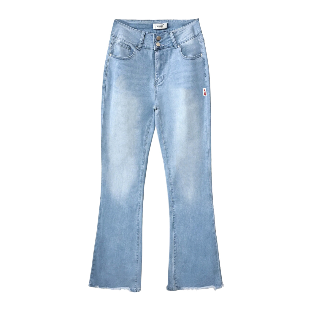 Pwest Vintage Double Button Frayed Hem Bootcut Jeans 