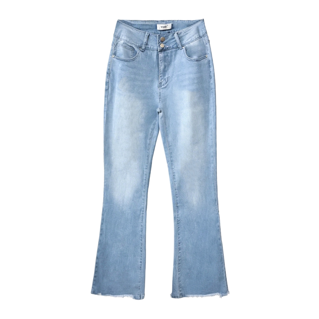 Pwest Vintage Double Button Frayed Hem Bootcut Jeans 